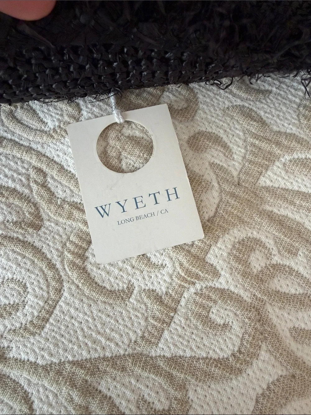 NWT WYETH Black Raffia Straw Sun Hat with Frayed Brim packable